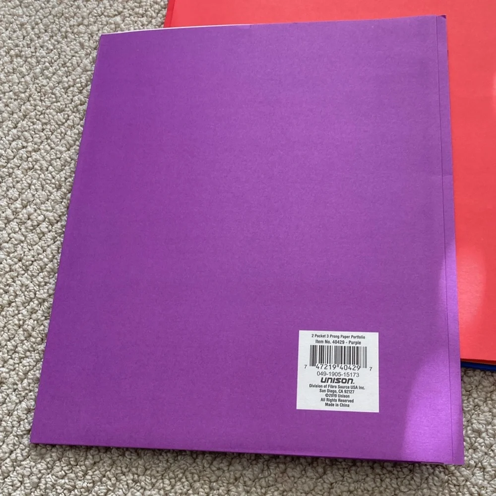Unison 2 Pocket 3 Prong Folders Set of Four Assorted Colors With Dividers 4 Pack